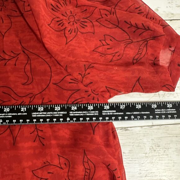 Nouveau Monde Womens Plus Size 2X Lined Red Chiffon Blouse Sheer Shoulder Pads - Picture 9 of 14